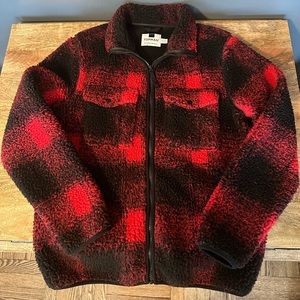 Topman Buffalo Plaid Red Black Fleece Jacket